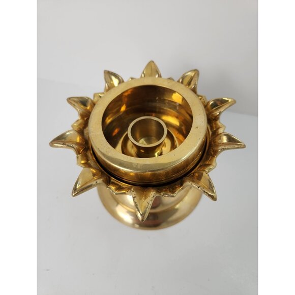 Vintage Solid Polished Brass Pedestal Candlestick Holder MCM Made In India 3" - Picture 4 of 6